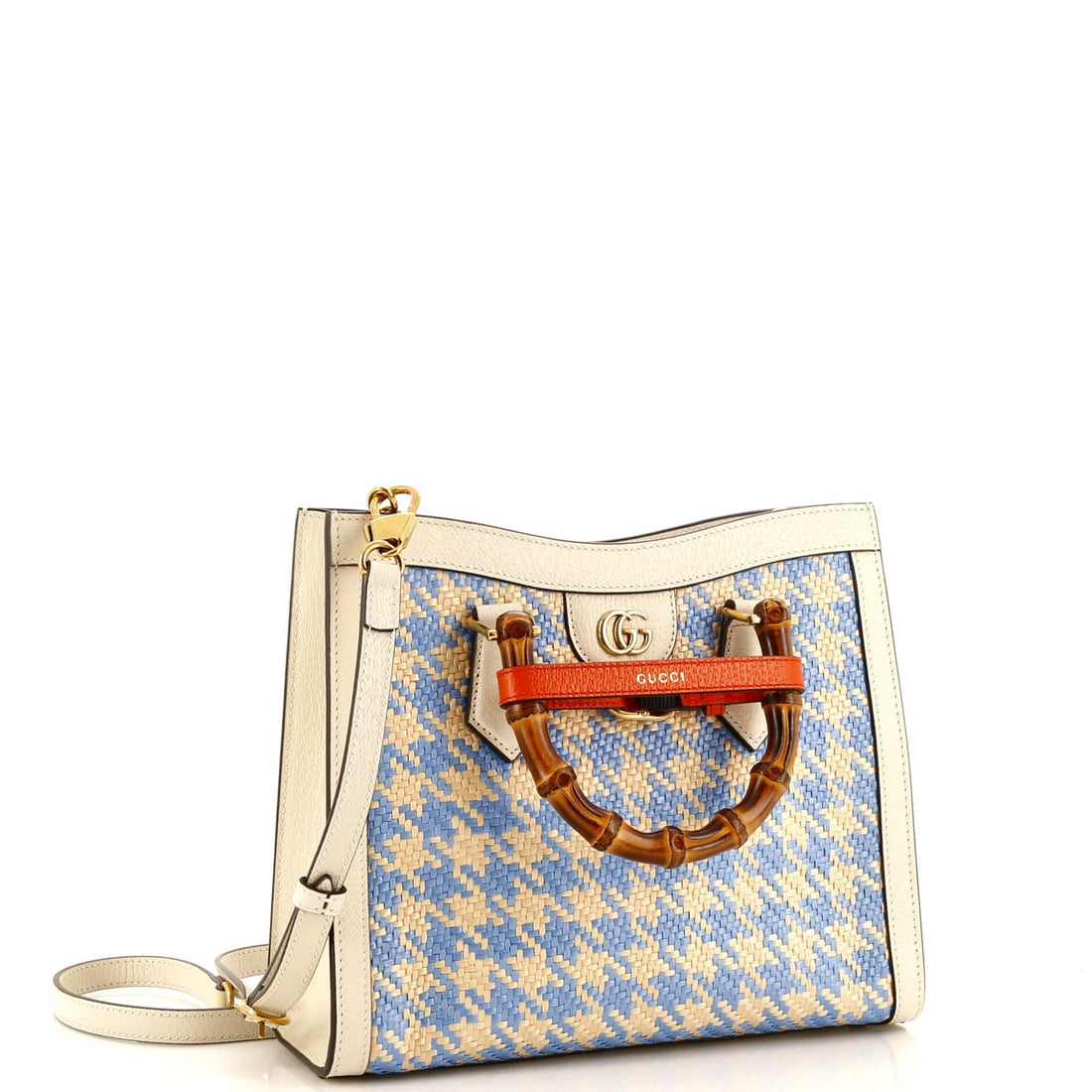 Diana NM Bamboo Handle Tote Houndstooth Raffia Small