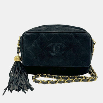 Black Suede Vintage Mini CC Camera Shoulder Bag