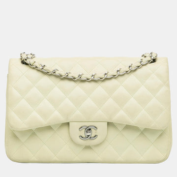 White Jumbo Classic Caviar Double Flap
