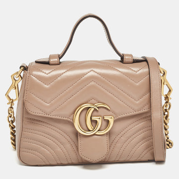 Dusty Pink Matelass&eacute; Leather Mini GG Marmont Top Handle Bag