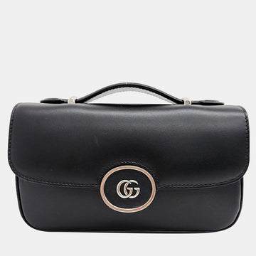 Black Senna Calfskin Petite GG Top Handle Shoulder Bag