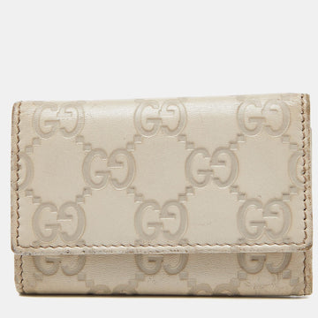 Beige Guccissima Leather Bow 6 Key Holder