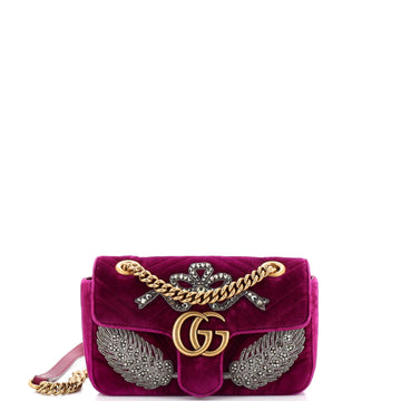 GUCCI GG Marmont Flap Bag Embellished Matelasse Velvet Mini