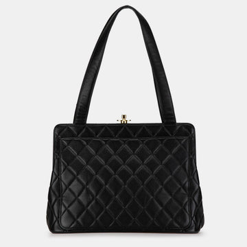 Black Quilted Caviar Leather Tote Bag