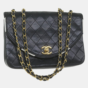 Black Leather Quilted Half Moon Flap Bag