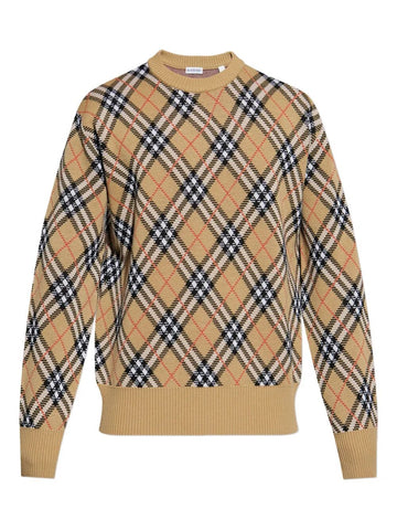 BURBERRY Check-Pattern Wool Crew Neck Sweater