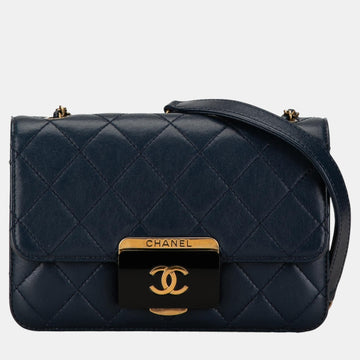 Navy Blue Mini Lambskin Beauty Lock Flap
