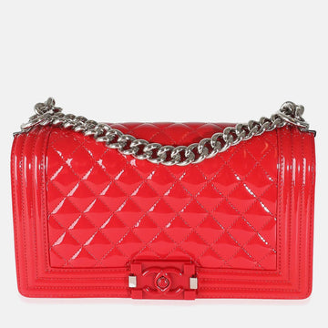 Red Quilted Patent Plexi Glass Old  Medium Boy Bag