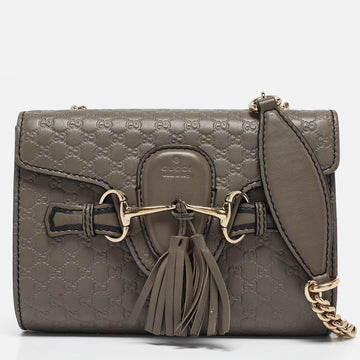 Grey Microguccissima Leather Mini Emily Chain Crossbody Bag