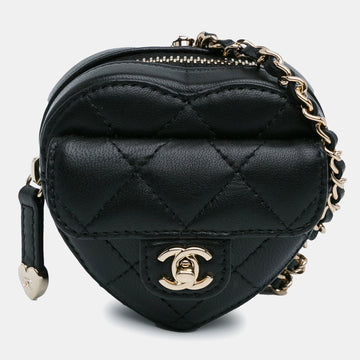Black Lambskin Leather CC in Love Heart Necklace Bag
