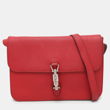Red Leather Jackie Flap Shoulder Bag