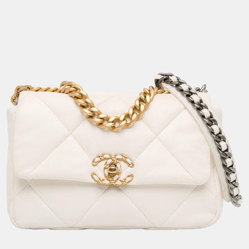 White Medium Lambskin 19 Flap
