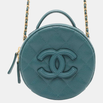 Green Quilted Caviar Small Round Vanity With Chain