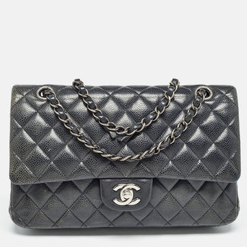 Navy Blue Quilted Caviar Leather Medium Classic Double Flap Bag