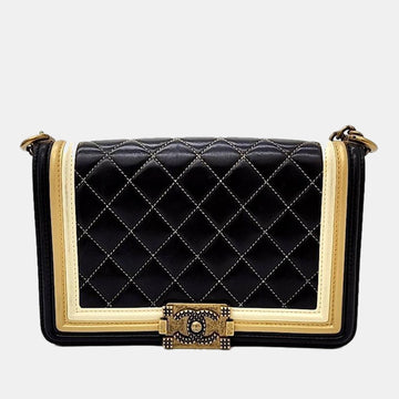 Black/Gold Leather Boy Flap Bag