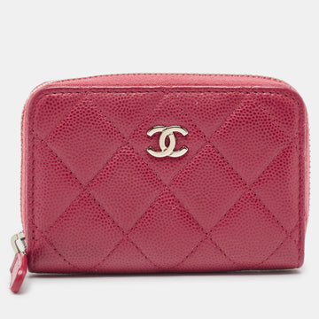 Red Quilted Caviar Leather CC Compact Wallet