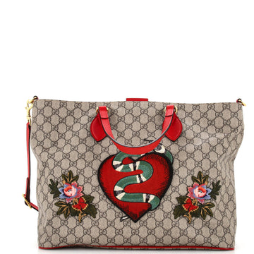 GUCCI Convertible Soft Tote Embroidered GG Coated Canvas Medium