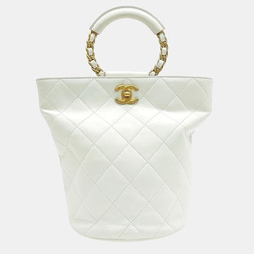 White Leather In the Loop Chain Backpack