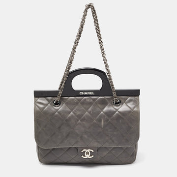 Grey Quilted Glazed Leather Small CC Delivery Bag