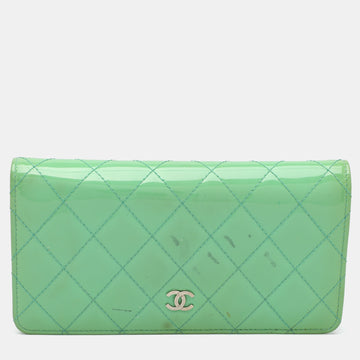 Green Quilted Patent Leather CC Flap Continental Wallet