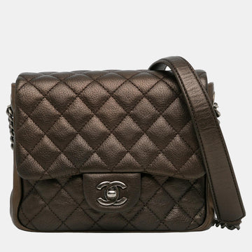 Brown Small Metallic Goatskin Rock in Rome Flap