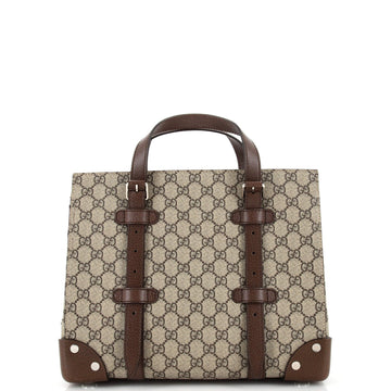 GUCCI Buckle Travel Tote GG Coated Canvas with Leather Medium