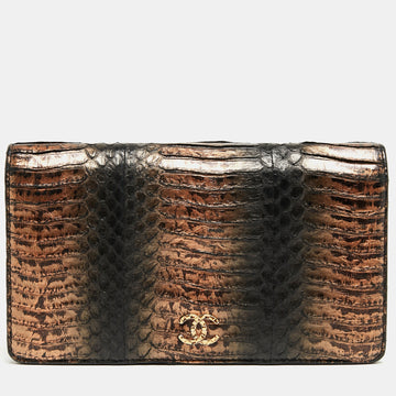 Black/Bronze Snakeskin CC Yen Wallet