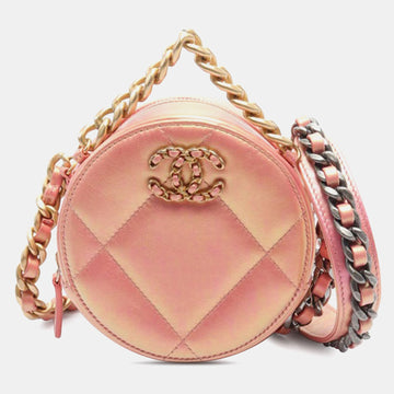 Iridescent Lambskin 19 Round Clutch with Chain