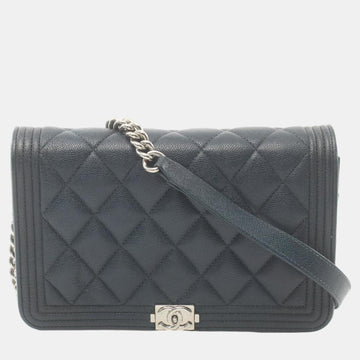 Navy Caviar Skin Matelasse Boy Shoulder Bag