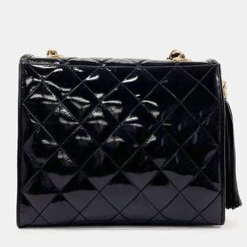 Black Patent Leather Fringe Tassel Flap Bag