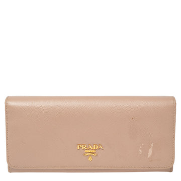 Beige Saffiano Lux Leather Flap Continental Wallet