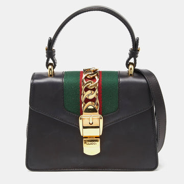 Black Leather Mini Sylvie Top Handle Bag