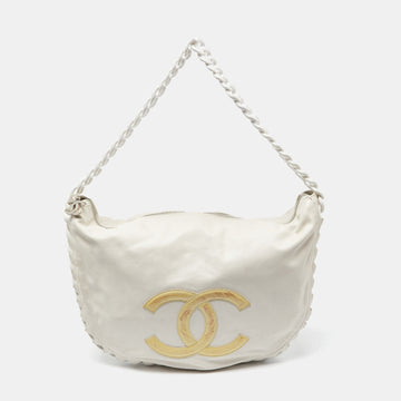 White Leather CC Modern Chain Hobo