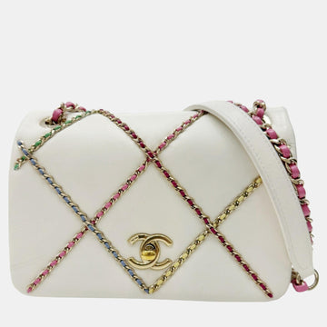 White Multicolor Leather Flap Bag
