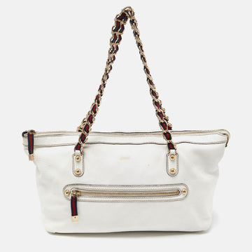 GucciLeather Front Zip Chain Tote