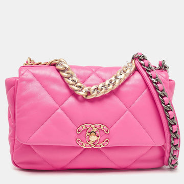 Pink Quilted Leather Small 19 Flap Bag