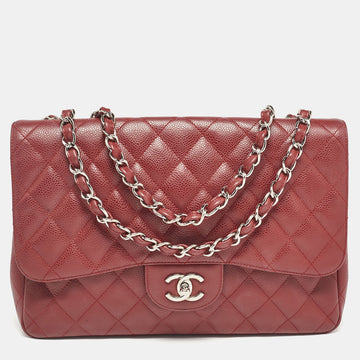 Red Quilted Caviar Leather Jumbo Classic Single Flap Bag