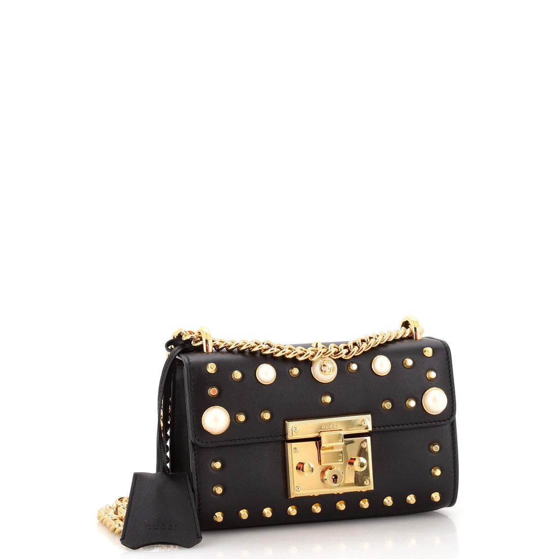 Pearly Padlock Shoulder Bag Studded Leather Small