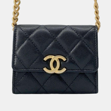 Black Caviar Skin Matelasse Coco Mark Chain Wallet Wallet