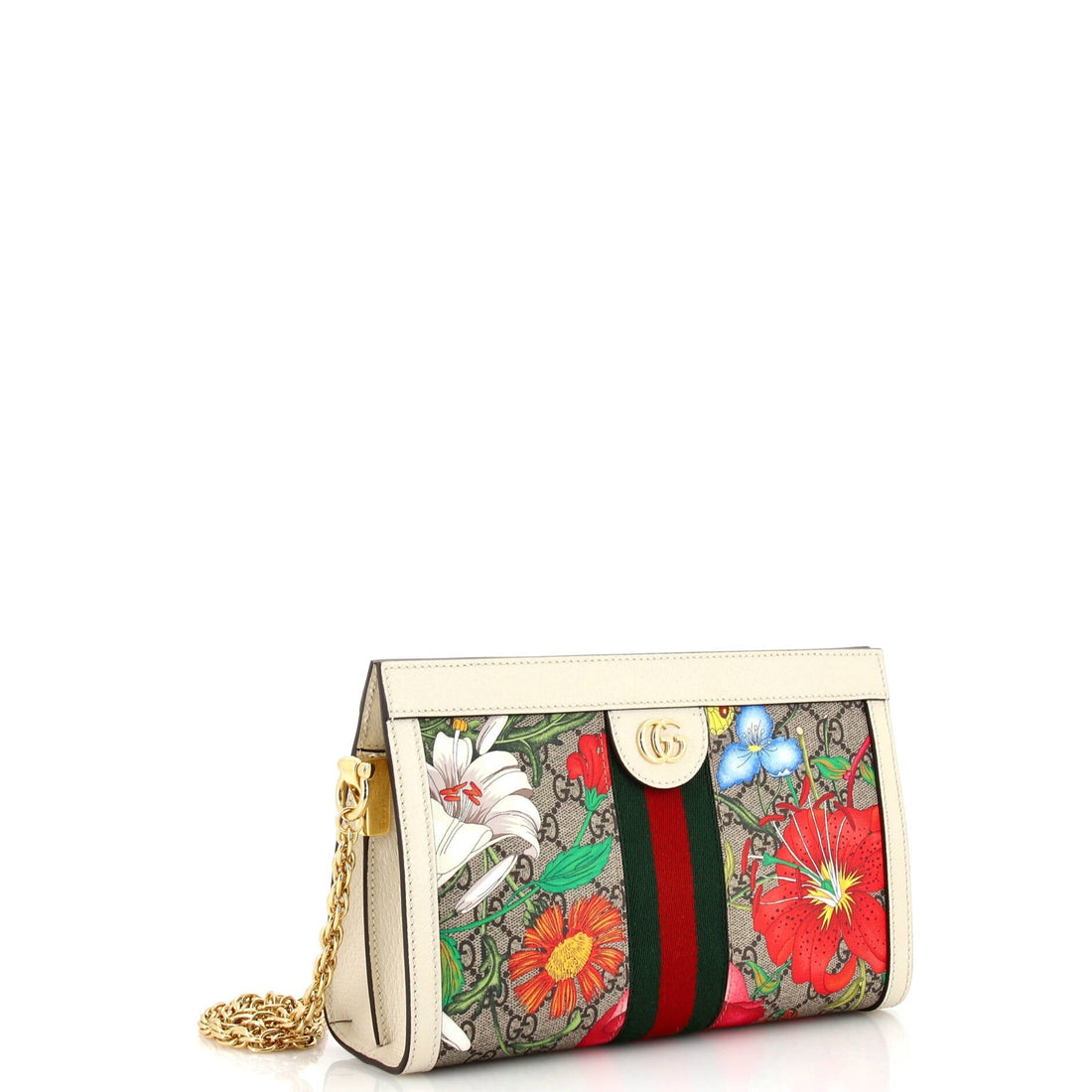 Ophidia Chain Shoulder Bag Flora VS Coated Canvas Small
