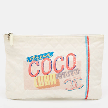 White Quilted Canvas Coco Cuba O-Case Clutch