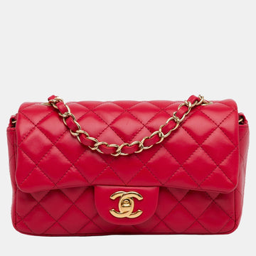 Red Mini Rectangular Classic Lambskin Single Flap