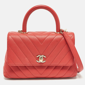 Brick Red Caviar Leather Small Coco Top Handle Bag