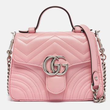 Pink Matelass&eacute; Leather Mini GG Marmont Top Handle Bag