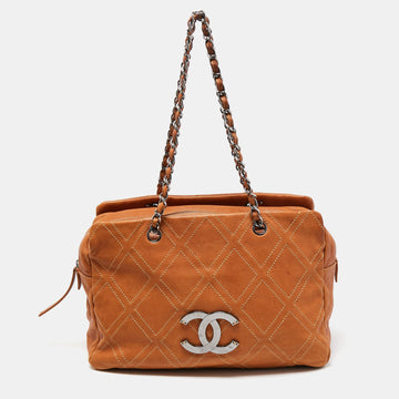 Tan Leather Triple Compartment Chain Shoulder Bag