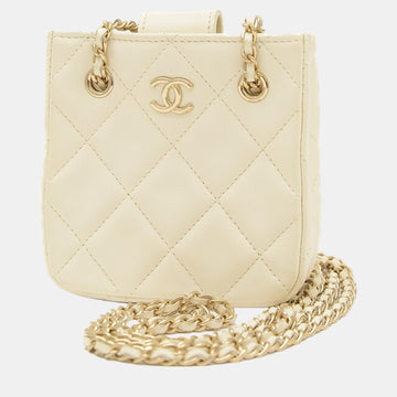 White Leather Mini Pochette Chain Shoulder Bag
