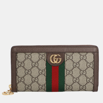 Beige Canvas and Leather Ophidia Continental GG Supreme Continental Wallet