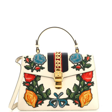 GUCCI Sylvie Top Handle Bag Embroidered Leather Medium