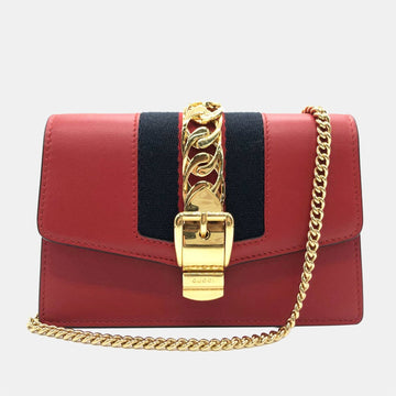 Red Leather Super Mini Sylvie Chain Shoulder Bag