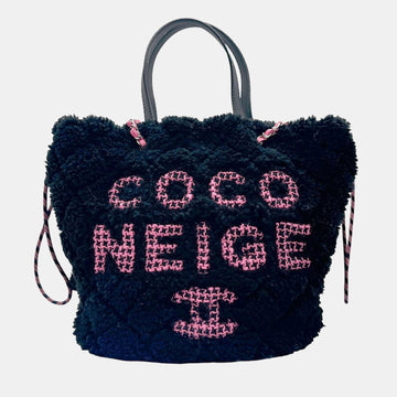 Black Quilted Shearling and Pink Tweed Coco Neige Tote Bag